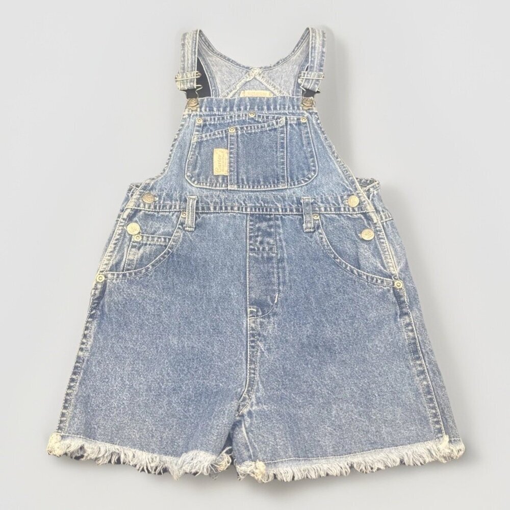 VTG‎ Carters Watch The Wear Girls Blue Denim Raw Hem Shortalls Overalls Sz 6X